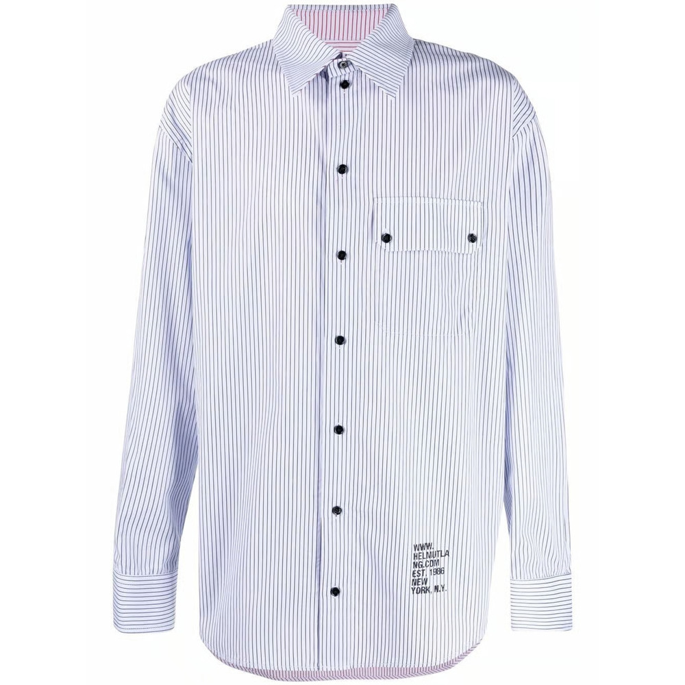 Helmut Lang Twin Stripe Long Sleeve Shirt Button Down Blue Cotton Men's XXL